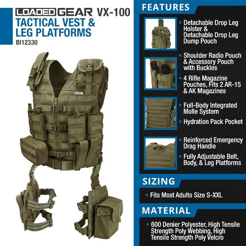 Barska VX-100 Tactical Airsoft & Paintball Vest with MOLLE System & Accessory Pouches