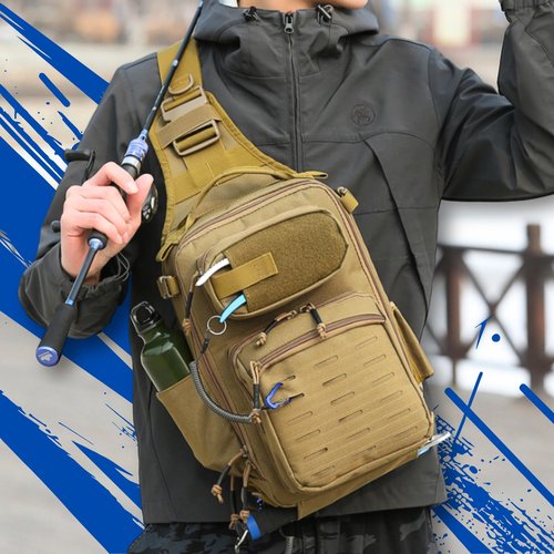 OVER GROUND Tactical Fishing Chest Sling Bags Bottle Holder & Key Ring Strap, Military Large Capacity Molle Camouflage Outdoor Backpack (Green Black Camo)