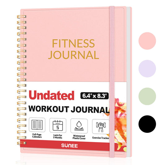 Fitness Journal Workout Planner for Women & Men, A5 (6.4" x 8.3") Workout Journal Log Book Planner Gift for Track Gym Essentials, Home Workouts, Track Progress, Achieve Wellness Goals, Pink