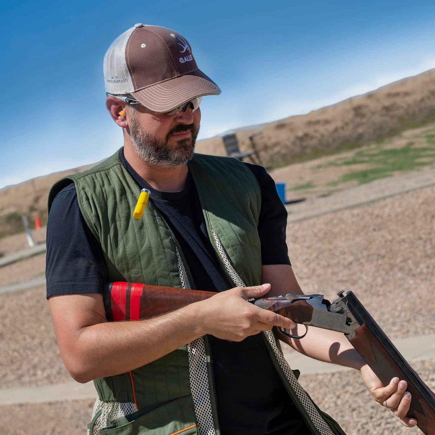 Ace Shooting Range Vest with Moveable Shoulder Pad | Olive/Tan | Medium/Large Adult Apparel