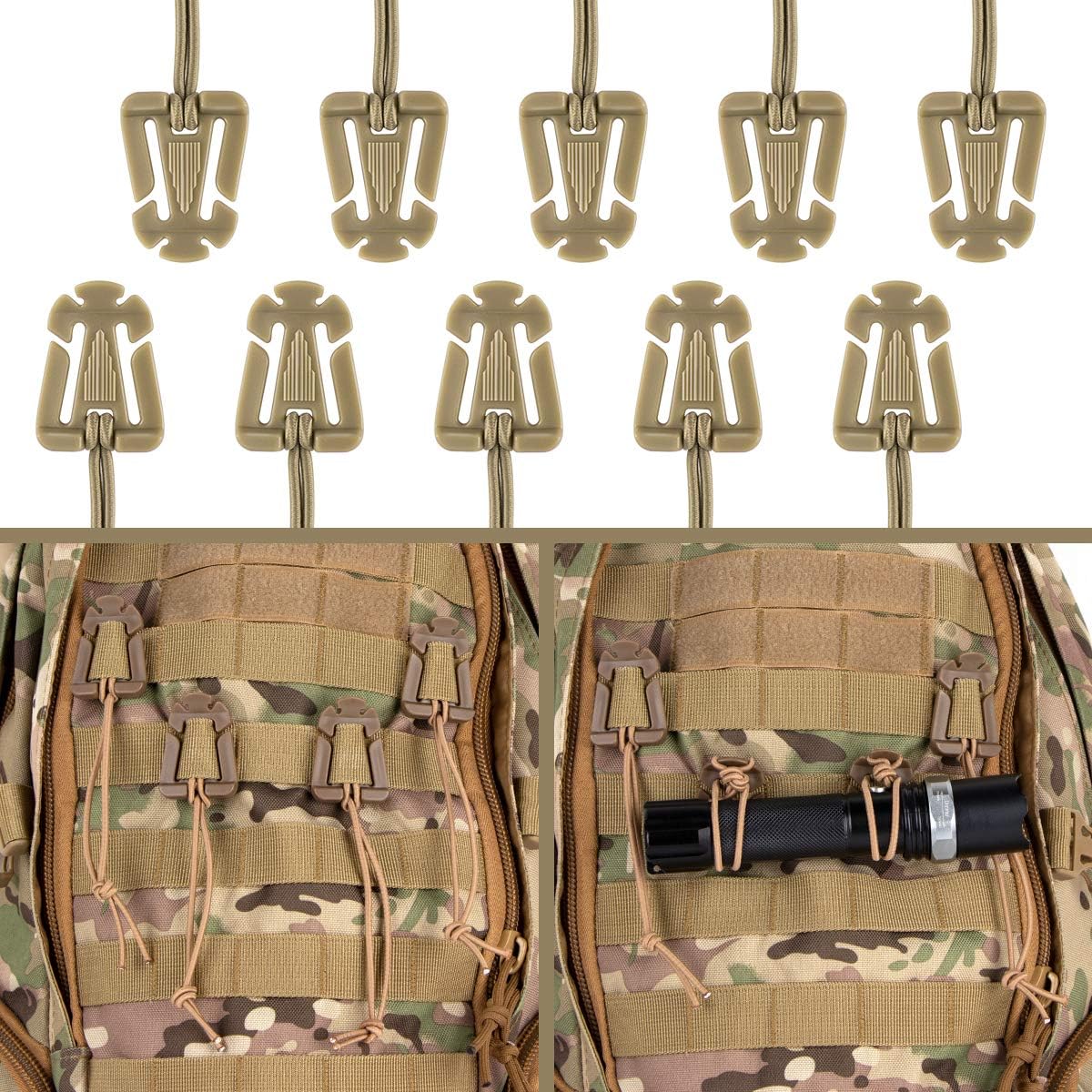 IronSeals 10 Pack Triangle Shape Tactical Gear Clip Backpack Webbing Attachments for 1 inch Molle Webbing