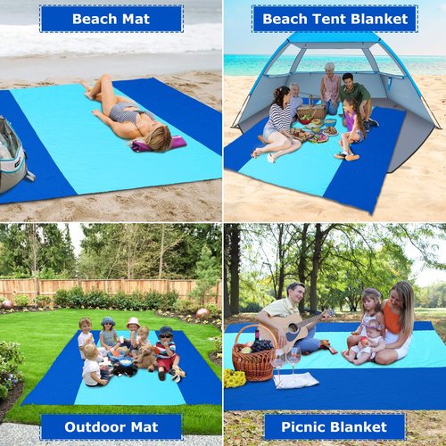 Gorich Beach Blanket Sandproof Waterproof, Extra Large 10'x9' Sand Free Beach Mat for 1-8 Adults, Lightweight & Quick Drying Picnic Mat for Outdoor Beach Travel Camping Hiking