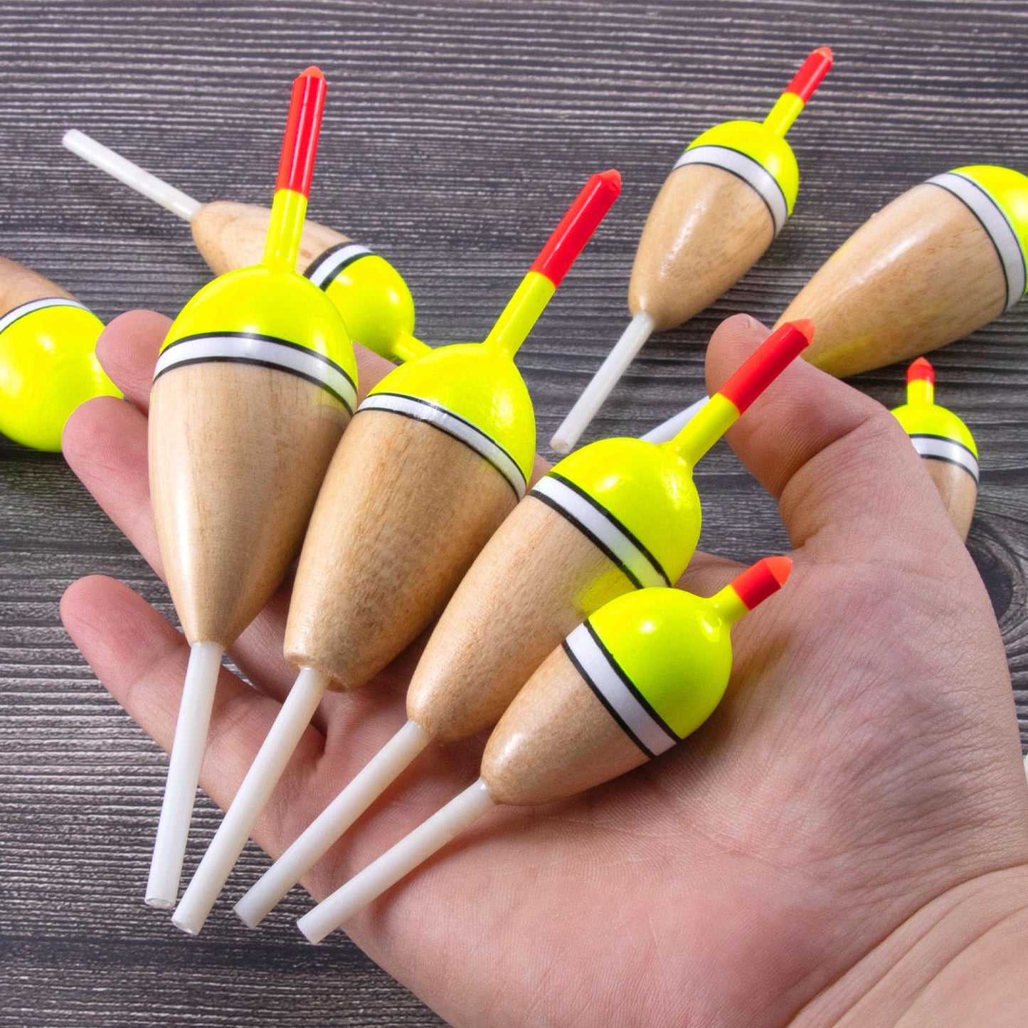 Alwonder 4-Pack Bobbers for Fishing, Buoyant Balsa Wood Body Slip Bobbers Floats, Oval High Sensitive Slip Bobber for Fishing Crappie Bluegills Trout Bass Panfish Catfish Walleyes 2.2"