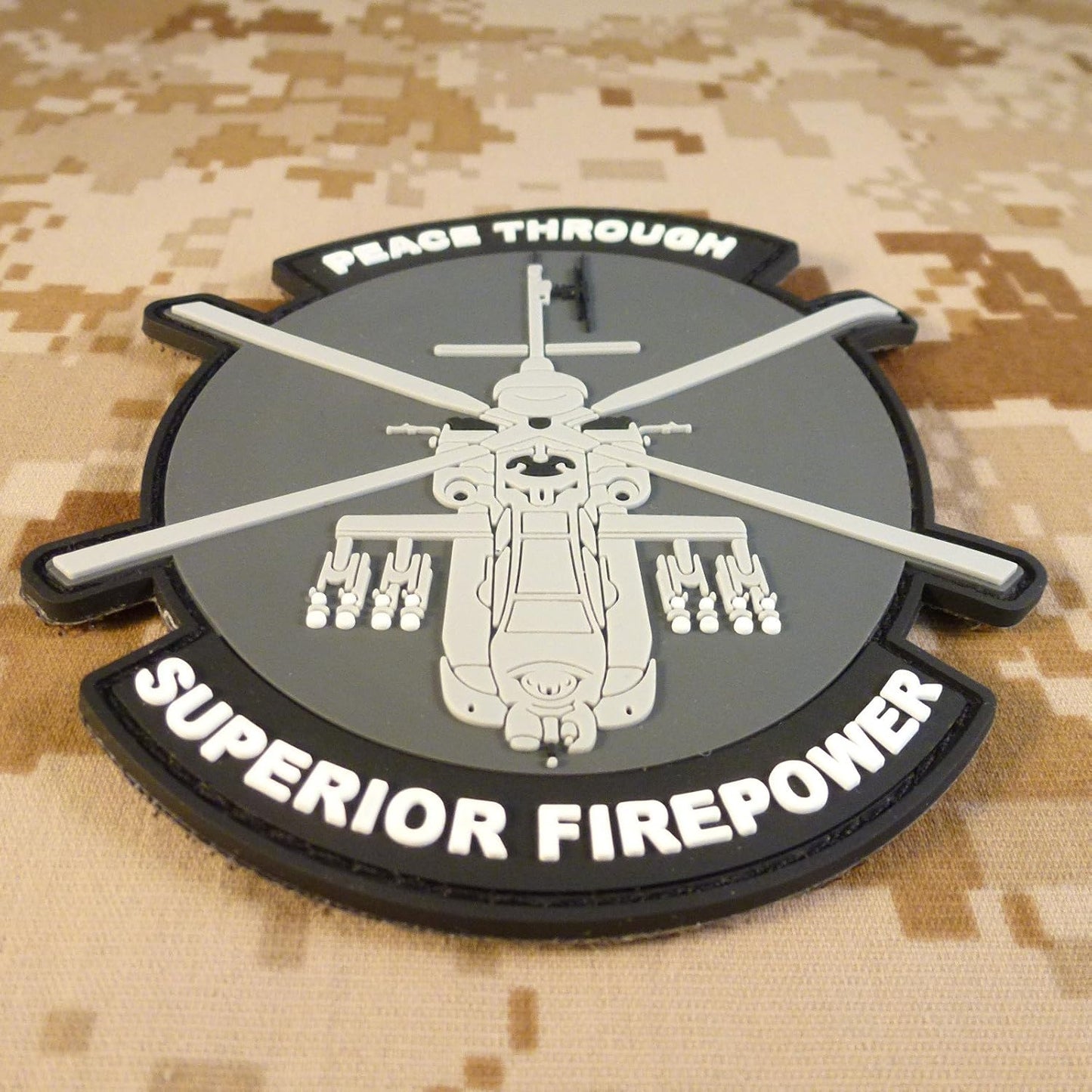AH-64 Apache Helicopter PVC Patch [Black Grey White] Compatible with Velcro Patches for Backpacks,Hat Patches,PVC Patches,Patches for Caps,Plate Carrier Patches,Molle Patches,Patches for Hats