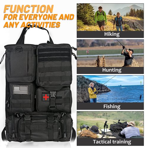 Car Seat Back Organizer Tactical Seat Back Organizer with 5 Molle Pouch, Medical Pouch Admin Pack Drawstring Dump Bag EDC Pack Tactical Fanny Pack Molle Panel Accessories