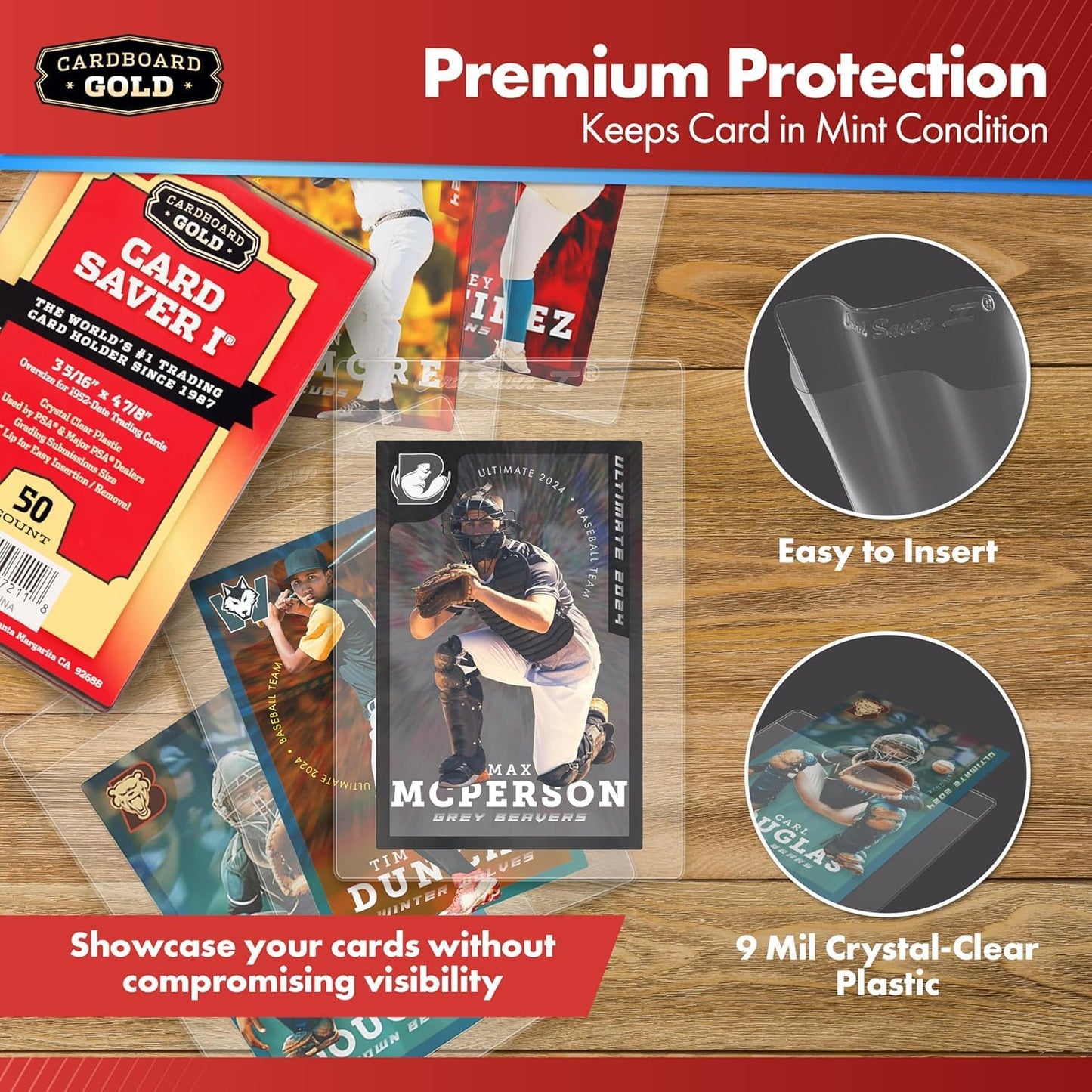 CARD SAVER 1-200 Count - Semi Rigid Card Holder, Trading Card Protectors - PSA-Approved Cardsaver for Baseball, Trading, Sports Cards - Card Sleeves, Binder, & Storage Box Compatible