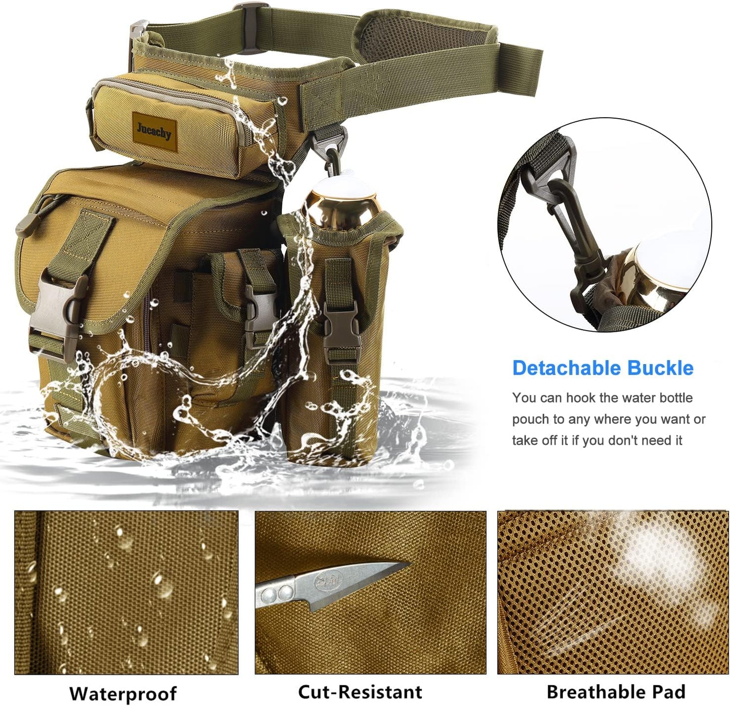 Jueachy Drop Leg Bag for Men Tactical Metal Detecting Thigh Pack with Water Bottle Pouch