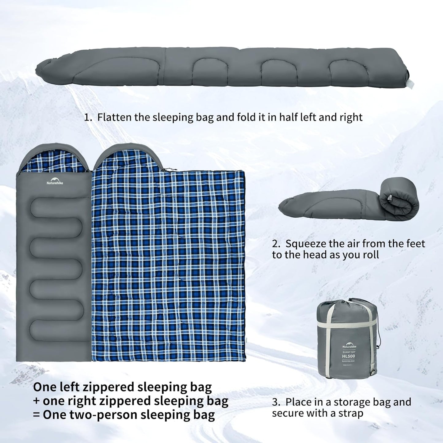 Naturehike Lightweight Compact Sleeping Bag, Envelope Ultralight Backpacking Sleeping Bag Portable, Waterproof, Comfort with Compression Sack for Cold&Warm, Camping, Traveling, Hiking