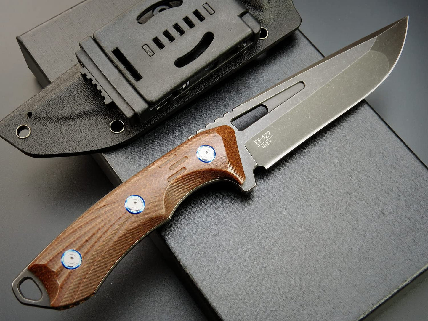 Eafengrow EF127 Fixed Blade Knife 14C28N Steel Blade, Micarta Handle Full Tang Fixed Knifes for Working Camping Hunting Survival Heavy Duty EDC Tool Knife(Brown)