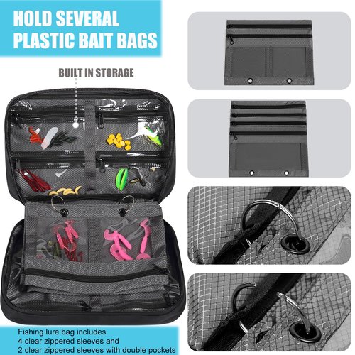 XINTREY Fishing Tackle Bag soft Bait Binder Utility Bait Bass Lure Storage Bag with 4 Single Pocket Sleeves and 2 Double Pocket Sleeves Fishing Tackle Box