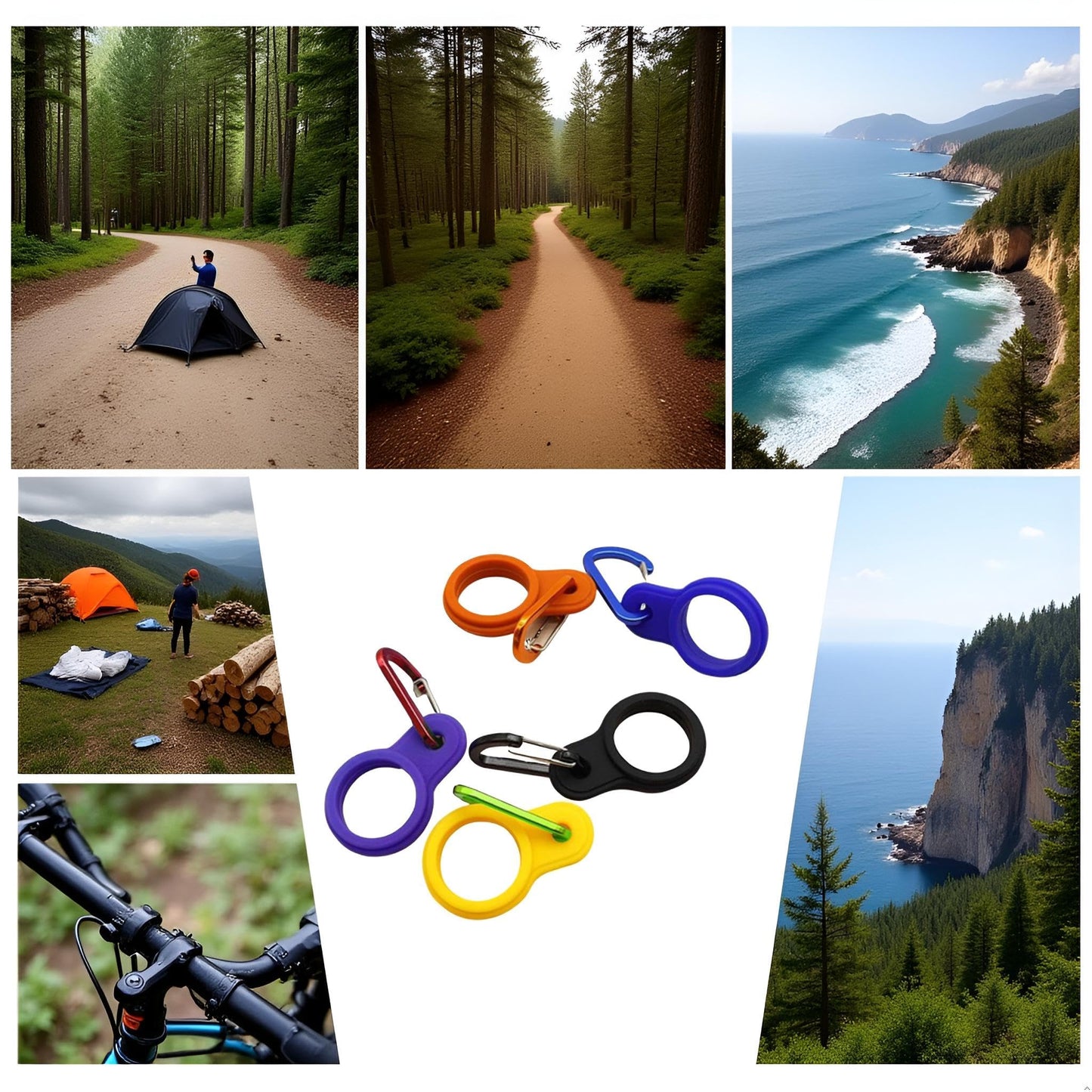 6 Pcs Silicone Water Bottle Buckle with Carabiner Clip Portable Secure Bottle Holder Water Bottle Hanging Rings Silicone Water Bottle Buckle Portable Hiking Camping Water Bottle Accessories