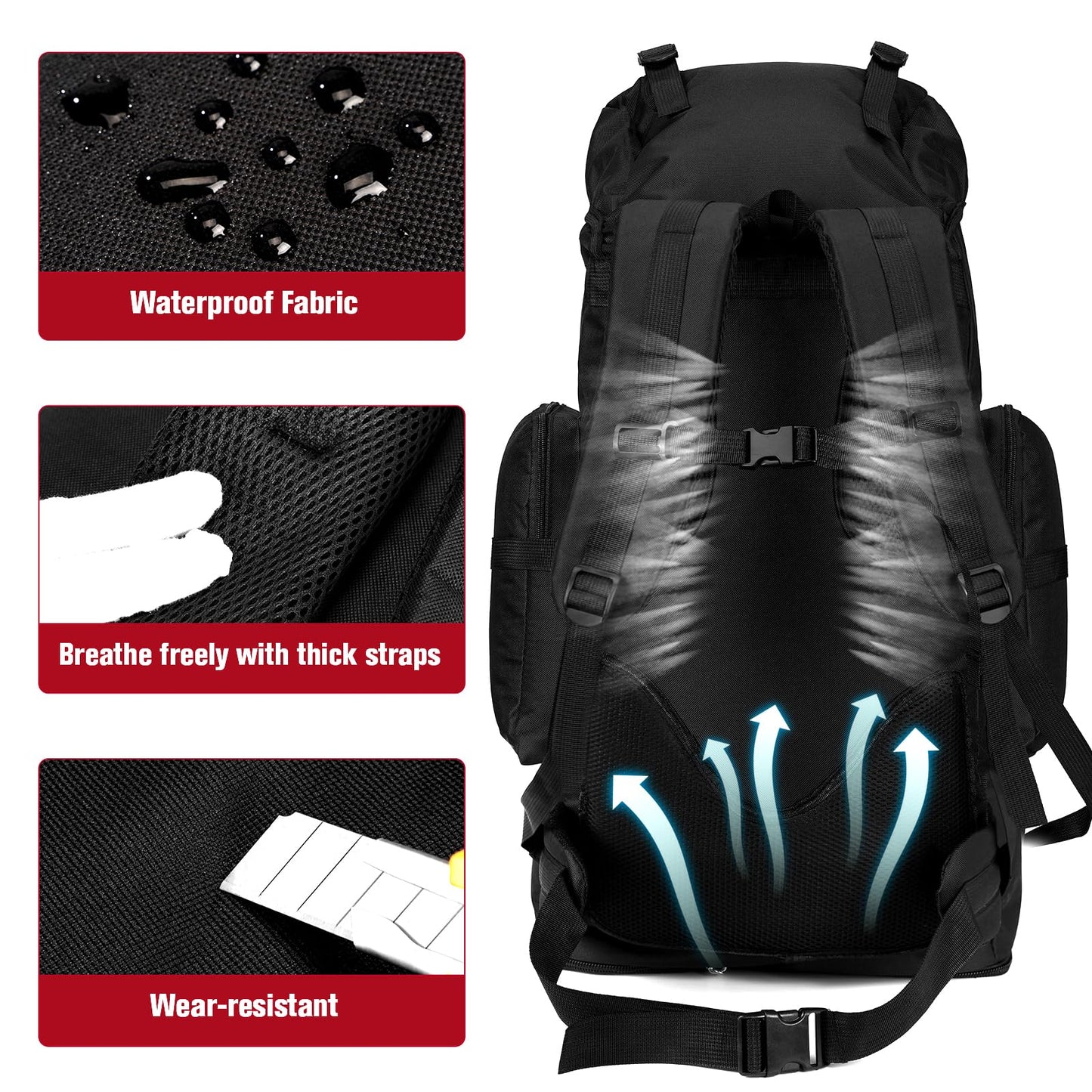 70L/100L Large Camping Hiking Backpack with Rain Cover, Waterproof Molle Rucksack Military Tactical Backpack, Lightweight Backpacking Daypack for Trekking Climbing Outdoor