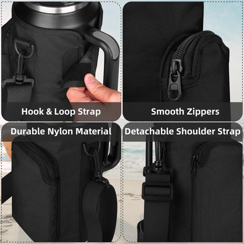 Xxerciz Water Bottle Carrier Bag for Stanley 64oz Tumbler with Handle, Water Bottle Holder with Adjustable Strap, Bottle Sling Sleeve with Phone Pouch, Stanley Cup Accessories for Walking Hiking