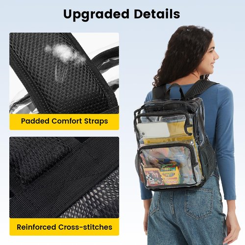 Vorspack Clear Backpack Heavy Duty - Large Clear Bookbag Transparent Backpacks See Through Backpack for College Work Travel Festival - Black(2 Pack)