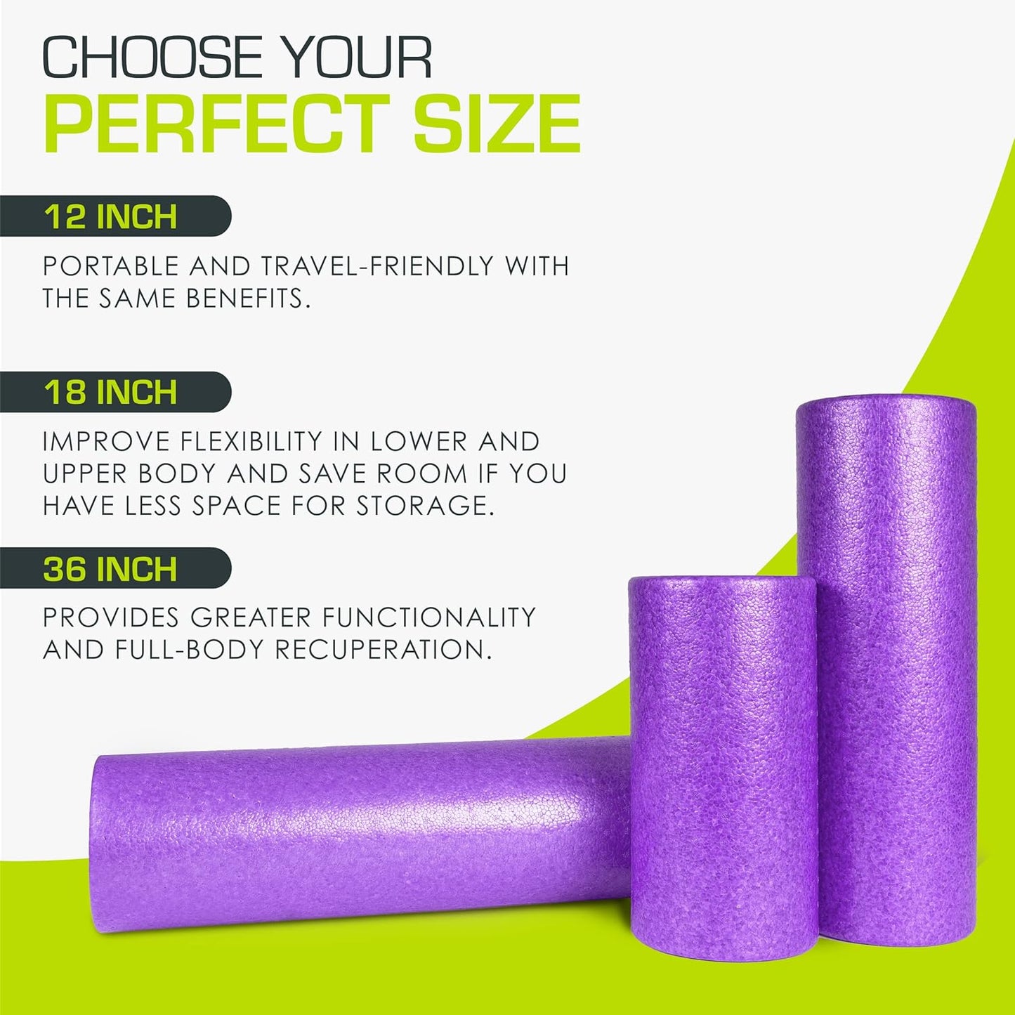ProsourceFit High Density Foam Rollers 12 - inches Long, Firm Full Body Athletic Massage Tool for Back Stretching, Yoga, Pilates, Post Workout Muscle Recuperation, Black/Green
