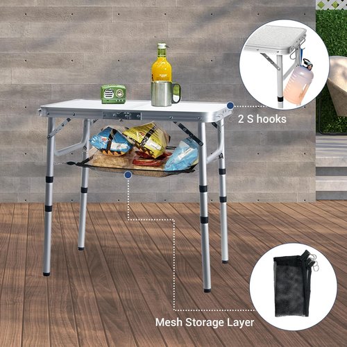 Byliable Small Folding Table 2FT Lightweight Portable Aluminum Camping Table for Picnic and Camping Mini Foldable with Adjustable Extended Height,Silver