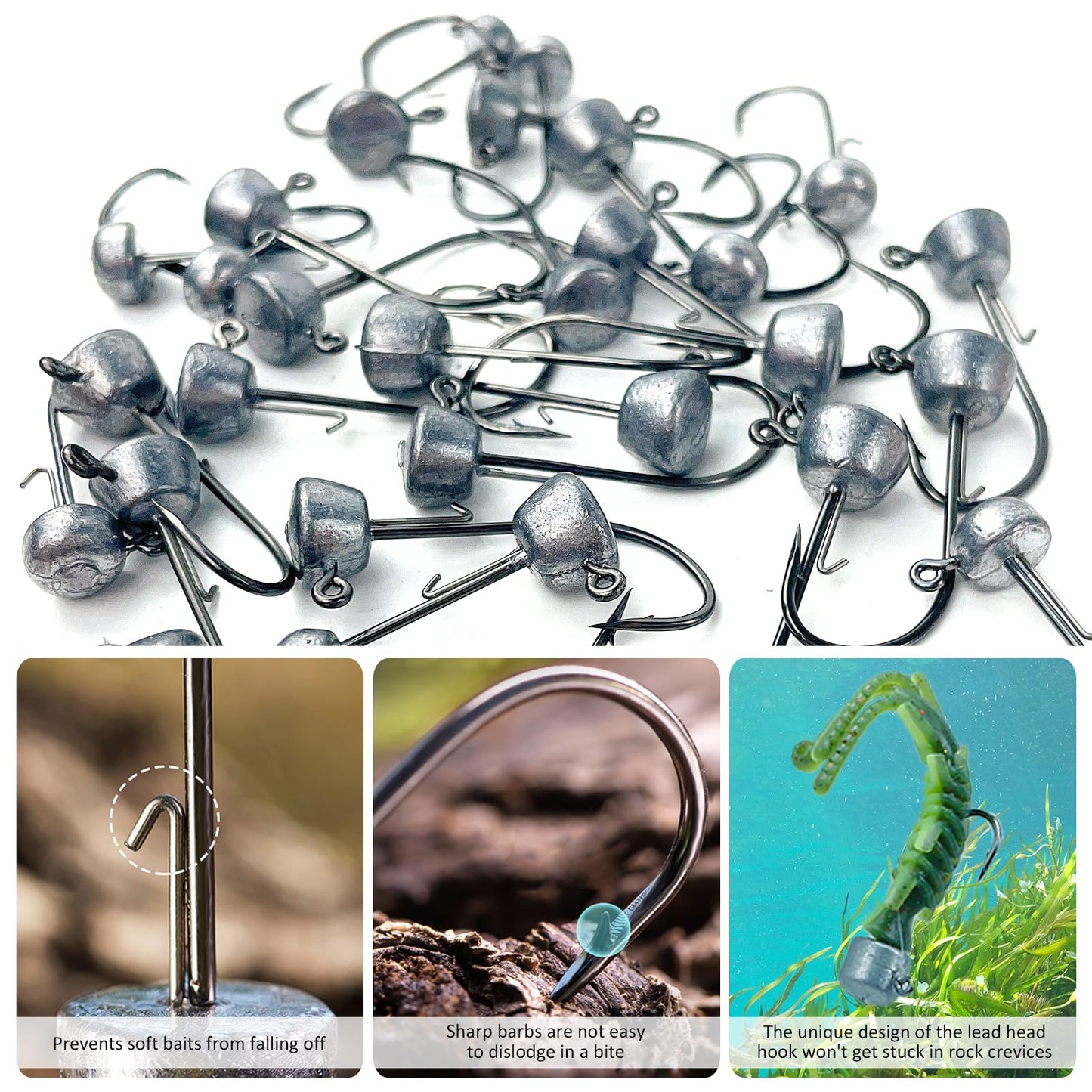 FREE FISHER 71Pcs Ned Rig Jig Heads with Hellgrammite Soft Plastic Fishing Lures Kit, Mushroom Head Ned Rig Super Realistic Soft Plastic Lures for Bass Trout Pike Walleye Crappie Saltwater Freshwater