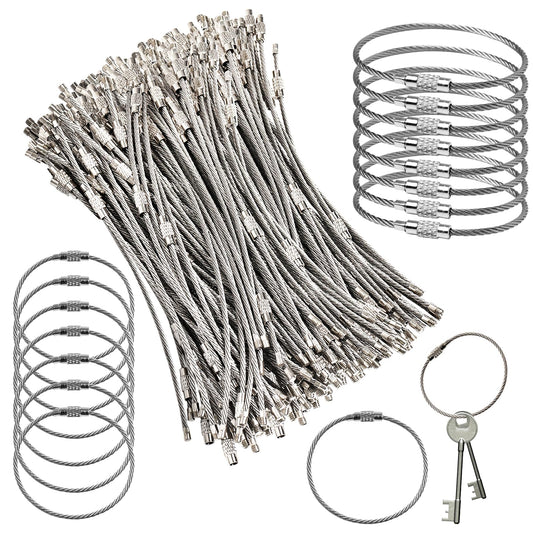 Ira Pollitt 100 Pieces 6 Inch Wire Keychain Cable 2mm Twist Barrel Stainless Steel Key Rings Loop Wire Cable Braided Steel Key Chain Heavy Duty Luggage Tags Loops Tag Keepers