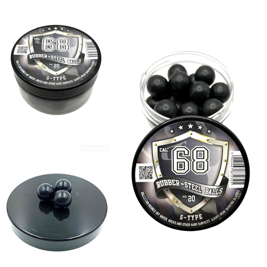 20 pcs S-Type RUBBER-STEEL BALLS in .68 Cal. Premium Quality Hard Rubber Steel Balls Paintballs Powerballs 7 gr. Heavy Ammo for Self Home Defense Training Pistols in 68 Caliber