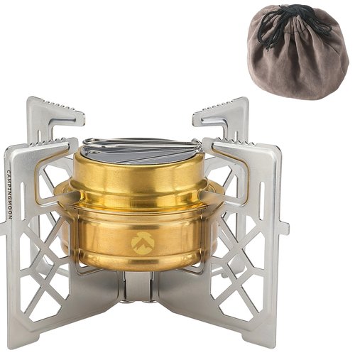 CAMPINGMOON Alcohol Stove Brass Stainless Steel Mini for Backpacking Hiking Rack Cross Stand AS-1