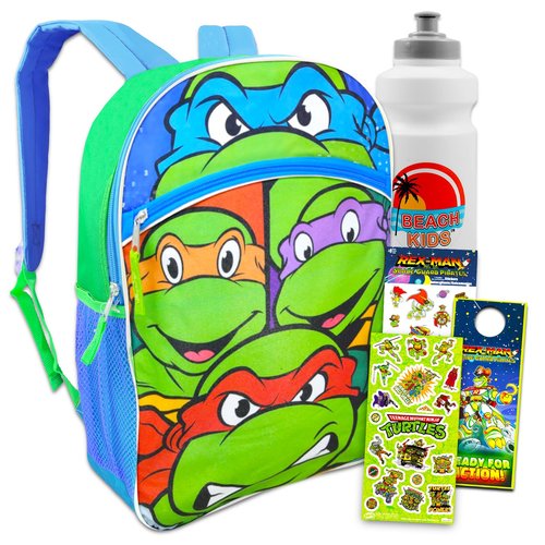 Teenage Mutant Ninja Turtles Backpack for Boys - Bundle with 16” TMNT Backpack, Water Bottle, Stickers, More | TMNT Backpack Kids