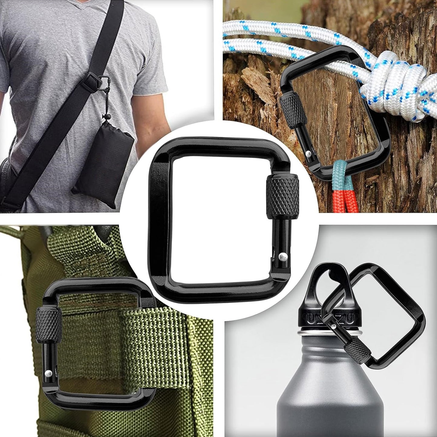 Acinkeety 4Pcs Square Carabiner Aluminum Alloy Screw Carabiner Buckle Keychain Snap Clip Hook Quick Link Locking Carabiner Lightweight Aluminum Alloy Carabiner Buckle Durable