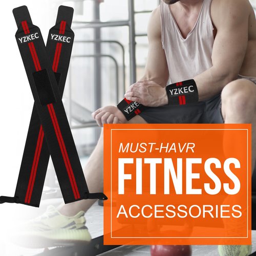 YZKEC Weightlifting Wrist Wraps with Thumb Loop，Best Wrist Support Braces for Weight Lifting, Bodybuilding, Strength Training，Lifting Straps for Women and men （Pair），Red