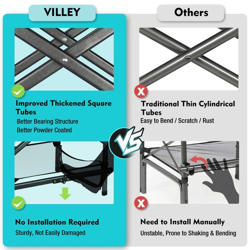 VILLEY Portable Camping Table with Adjustable Legs and Tall Directors Chair, Folding Camping Chairs