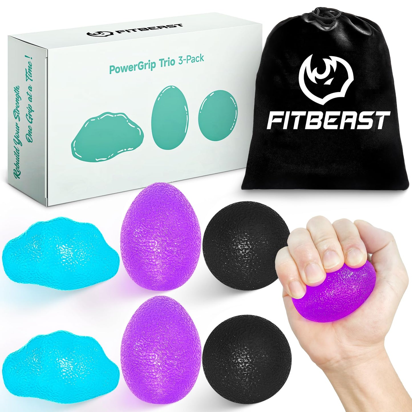 FitBeast Stress Balls for Adults, Hand Exercise Balls 6 Pack, Stress Relief & Grip Strength Trainer, Squishy Balls & Squeeze Balls for Arthritis, Carpal Tunnel, Hand Therapy with 3 Resistance Levels