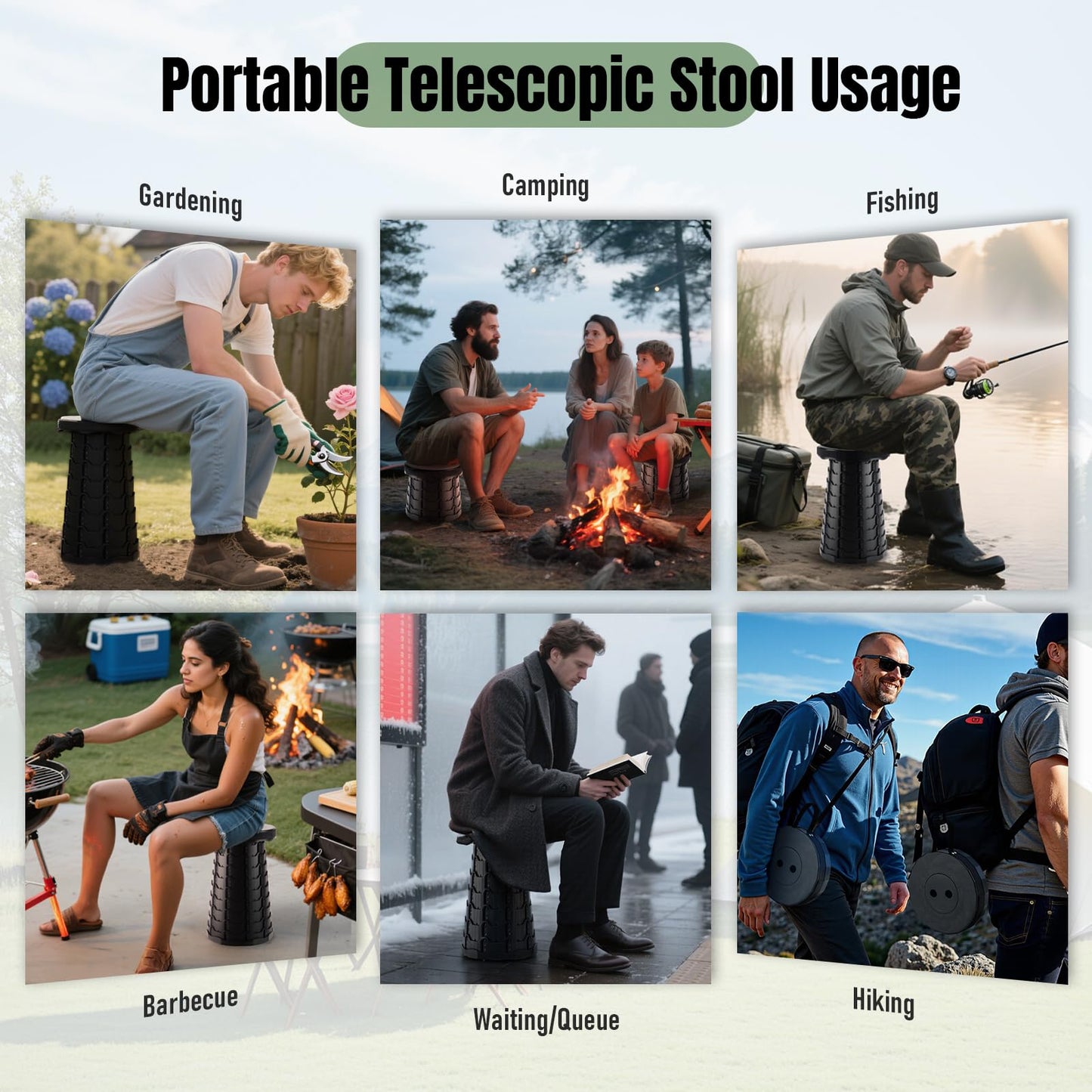 Doseno Upgraded Foldable Stool Thickened, Portable Collapsible Stool Retractable Stool for Fishing, Hiking Tours, BBQ, Parties, Outdoor Activities