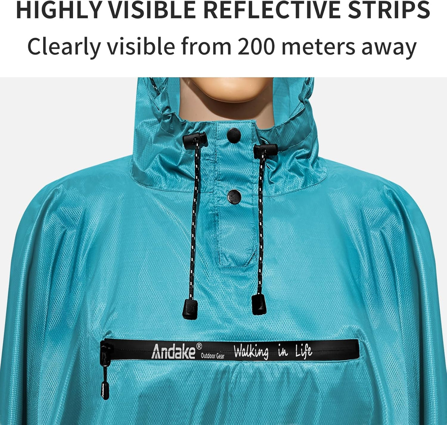 Andake Waterproof Rain Poncho for Adults Unisex,230T Ripstop Polyester,Raincoat Gear with Transparent Viewing Window Outdoors