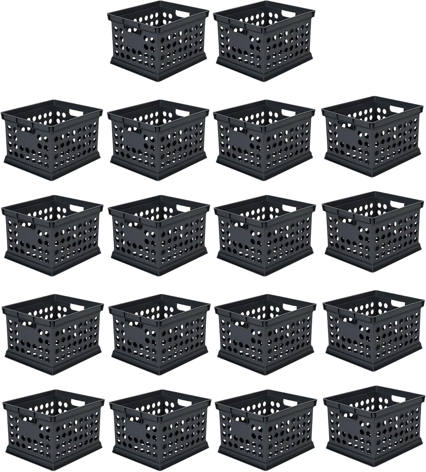 Sterilite Stackable Plastic Storage Crate Bin Organizer File Box with Handles for Home, Office, Dorm, Garage, or Utility Organization, Black, 6-Pack