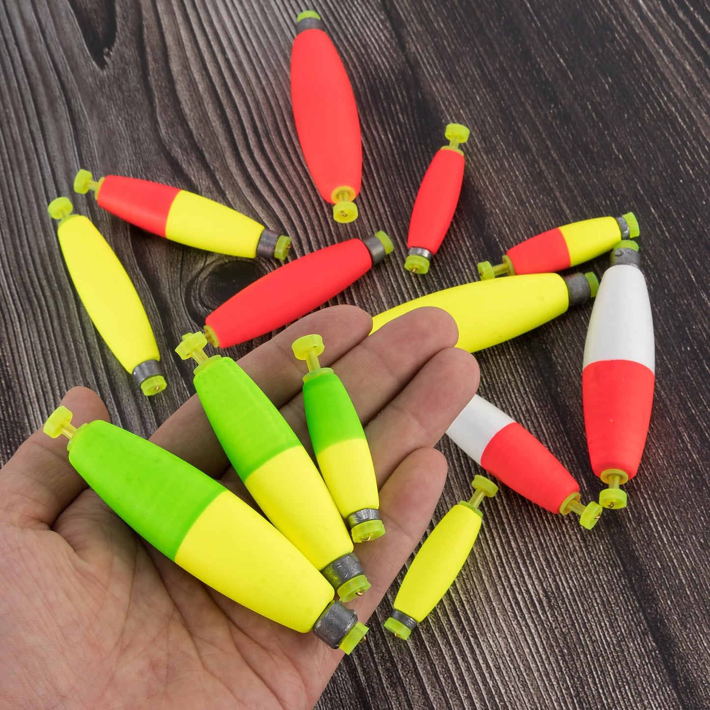 Alwonder 10-Pack Fishing Bobbers Floats, Weighted Bobbers for Fishing Cigar EVA Foam Snap-on Floats Corks Floaters Buoys for Crappie Bass Panfish Bluegills Trout S Red&Yellow