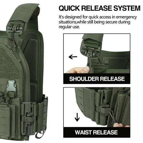LASVENIS Quick Release Tactical Vest Adjustable Breathable Weighted Outdoor Vest for Training