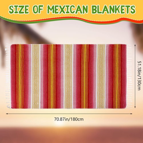 Macarrie 12 Pcs Mexican Beach Blankets Bulk Large Thick Serape Blanket Colorful Striped Yoga Throw for Outdoor Beach Park Picnic Car Couch Home(Bright Colors)