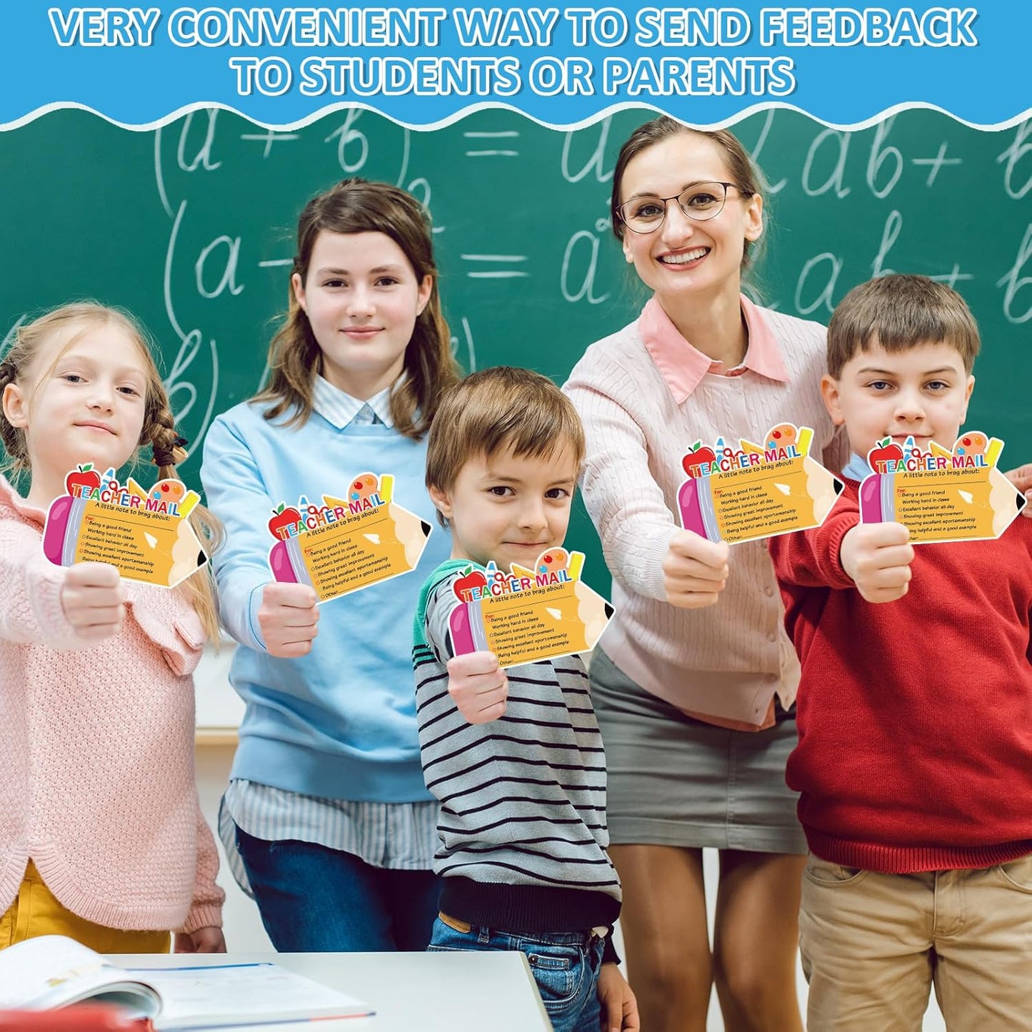 50Pcs Teacher Mail Notes to Parents, Smiley Face Happy Mail Postcards Classroom Good Behavior Incentive Motivational Cards to Send Home for Preschool Kindergarten Elementary School Teacher Supplies