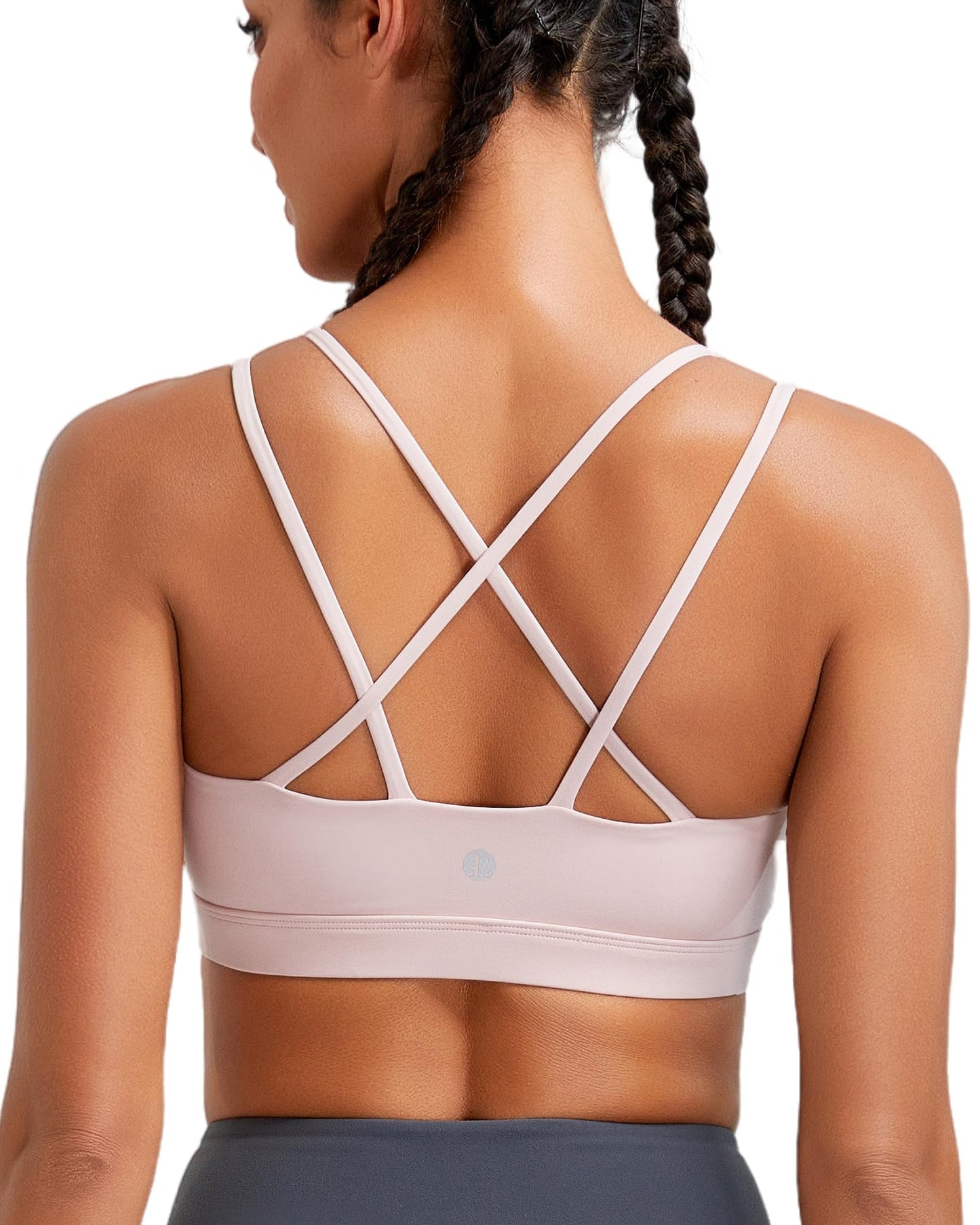 RUNNING GIRL Sports Bras for Women High Support,Criss-Cross Back Strappy Bra Moulded Cup High Impact Workout Crop Tops(WX3018 Pink XL)
