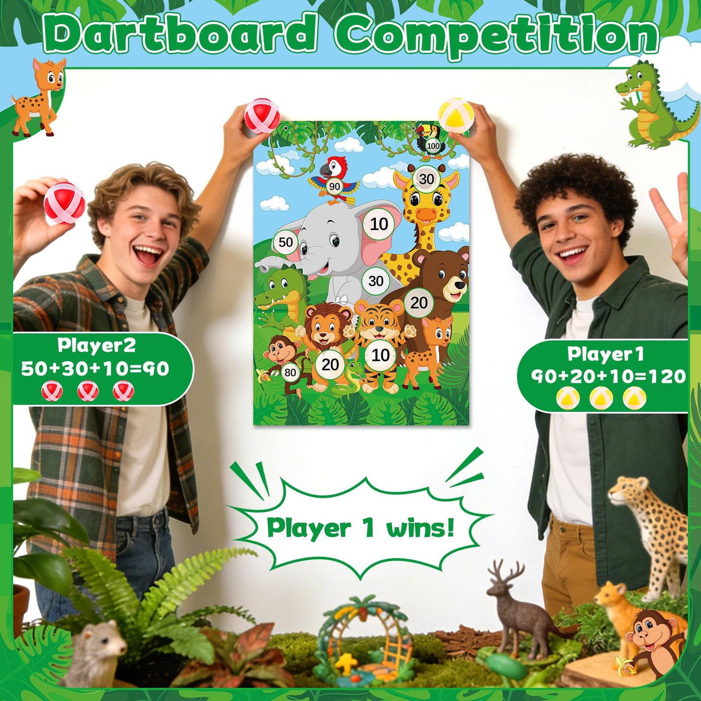 Dart Board for Safari Animals Dart Board Birthday Party Decorations with 10 Sticky Balls Felt Cloth Wild Jungle Theme Party Games 19.1x13.4 Inches Indoor Outdoor Games Gifts for
