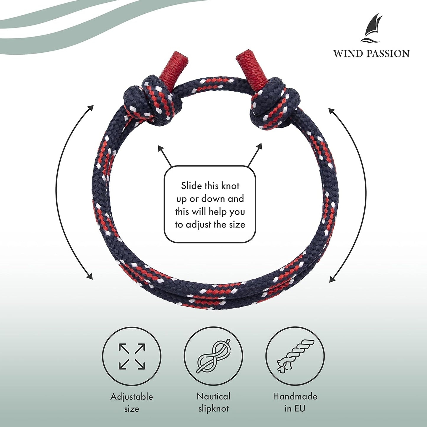 Wind Passion - Rope Bracelet for Men & Women - Adjustable Sailors Knot Paracord Bracelet - Waterproof & Sturdy