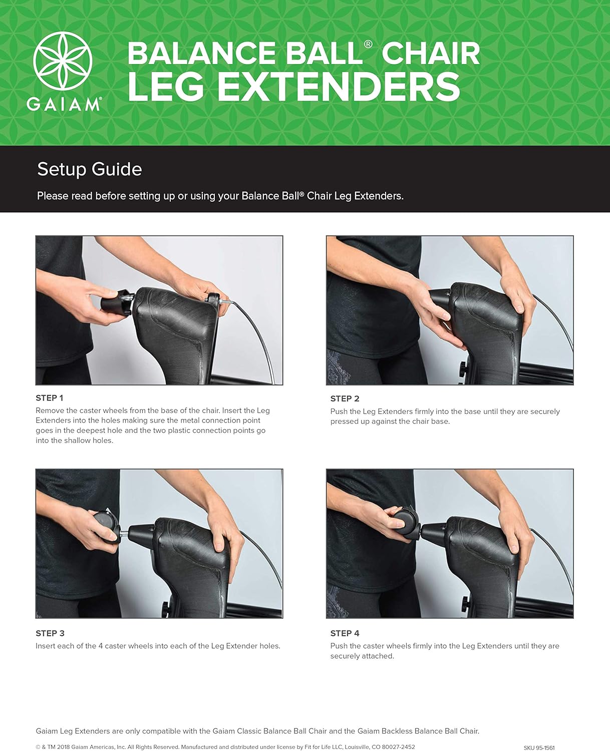Gaiam Classic Balance Ball Chair Leg Extenders (Only Compatible with Classic Chair & Classic Backless Chair)