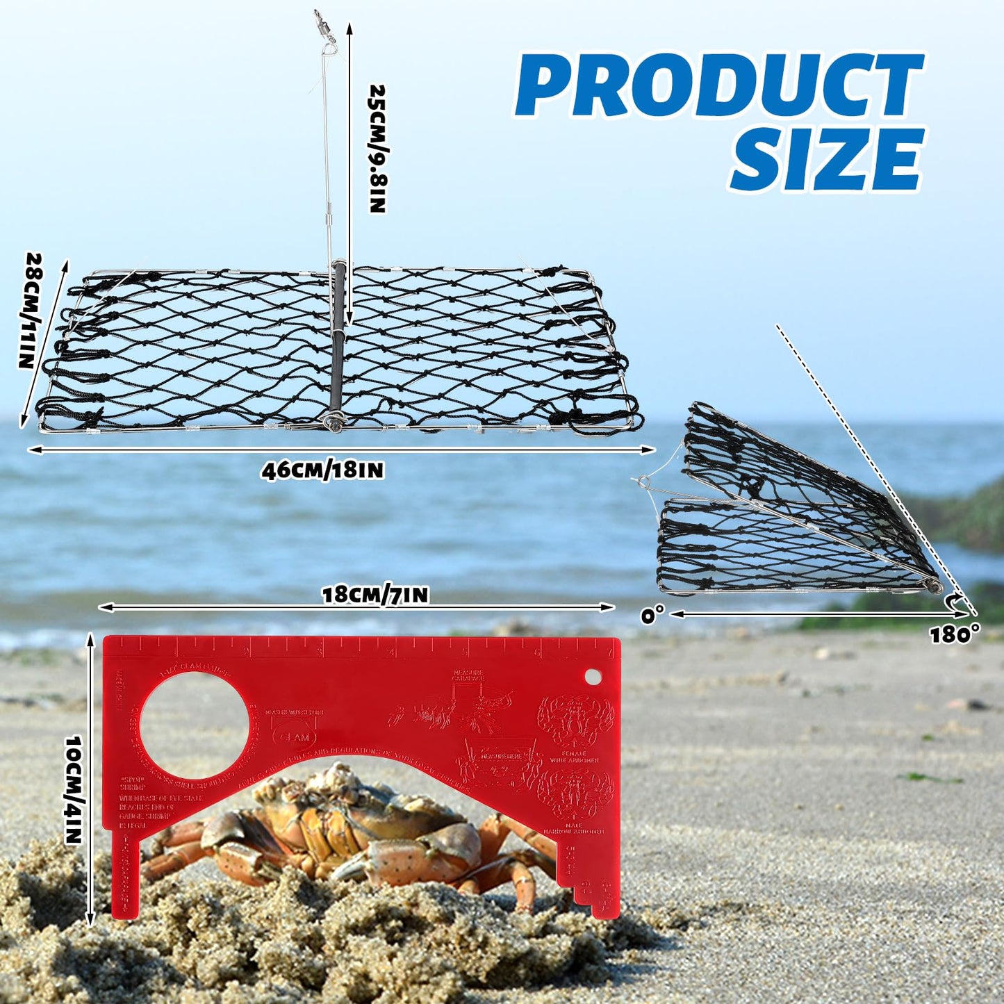 Arrowbash 3 Set Castable Crab Trap with Red Gauge and Bait Clip Foldable Crab Trap Snare Crabbing Net Equipment for Crabbing Lobster Fish