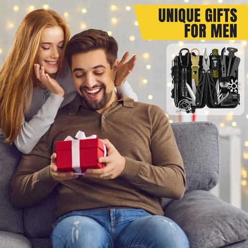 Gifts For Men Him Dad Husband, 28-In-1-Survival Kits, Men'S Gifts Survival Gear, Stocking Stuffers For Men Christmas Birthday Gifts, Unique Cool Gadgets Gifts For Camping, Hiking, Hunting (15-IN-1)