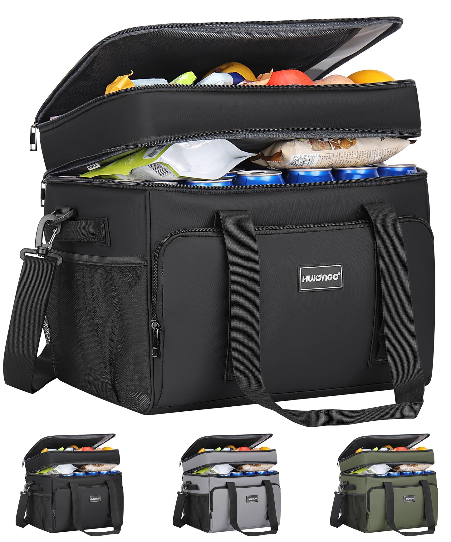 Hulongo Insulated Soft Cooler Bag, Large Ice Coolers Soft Sided Ice Chest for Beach, Camping, Car, Collapsible and Portable, 42L, 60Cans, Black