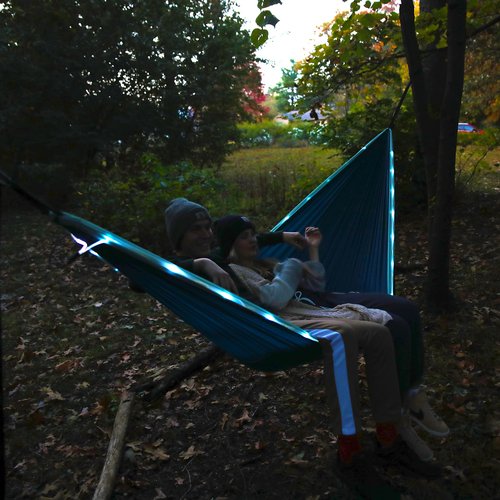 Equip Outdoors Portable Camping Illuminated Hammock, Hanging Kit Included, Two Person Light Up Hammock, Blue, 124'' L x 77'' W (99554)