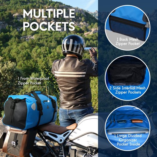 Haimont Waterproof Duffel Bag Roll-top Dry Duffle Bag with Quick-fixed Straps for Motorcycle, Raft, Boat, SUP, Kayak, Travel,70L,Light Blue