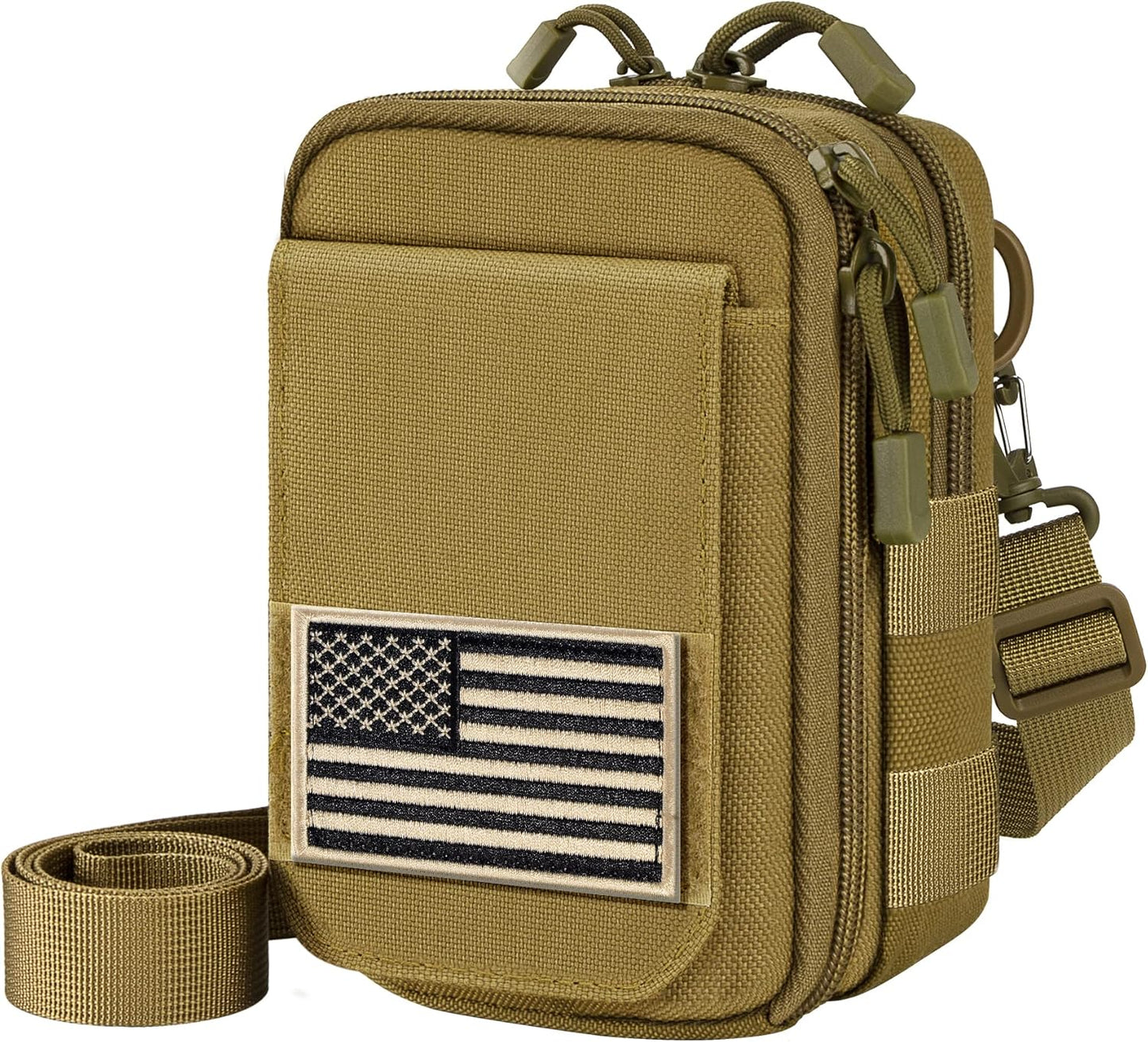 IronSeals Multipurpose Tactical Nylon Molle Utility EDC Pouch Waist Pack Detachable Strap with Flag Patch for iPhone 15 Pro Max/15 Pro/15/14 Plus/14 Pro Max/13 Pro Max/12 Pro Max/11 Pro Max