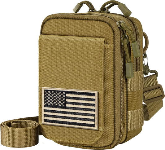 IronSeals Multipurpose Tactical Nylon Molle Utility EDC Pouch Waist Pack Detachable Strap with Flag Patch for iPhone 15 Pro Max/15 Pro/15/14 Plus/14 Pro Max/13 Pro Max/12 Pro Max/11 Pro Max