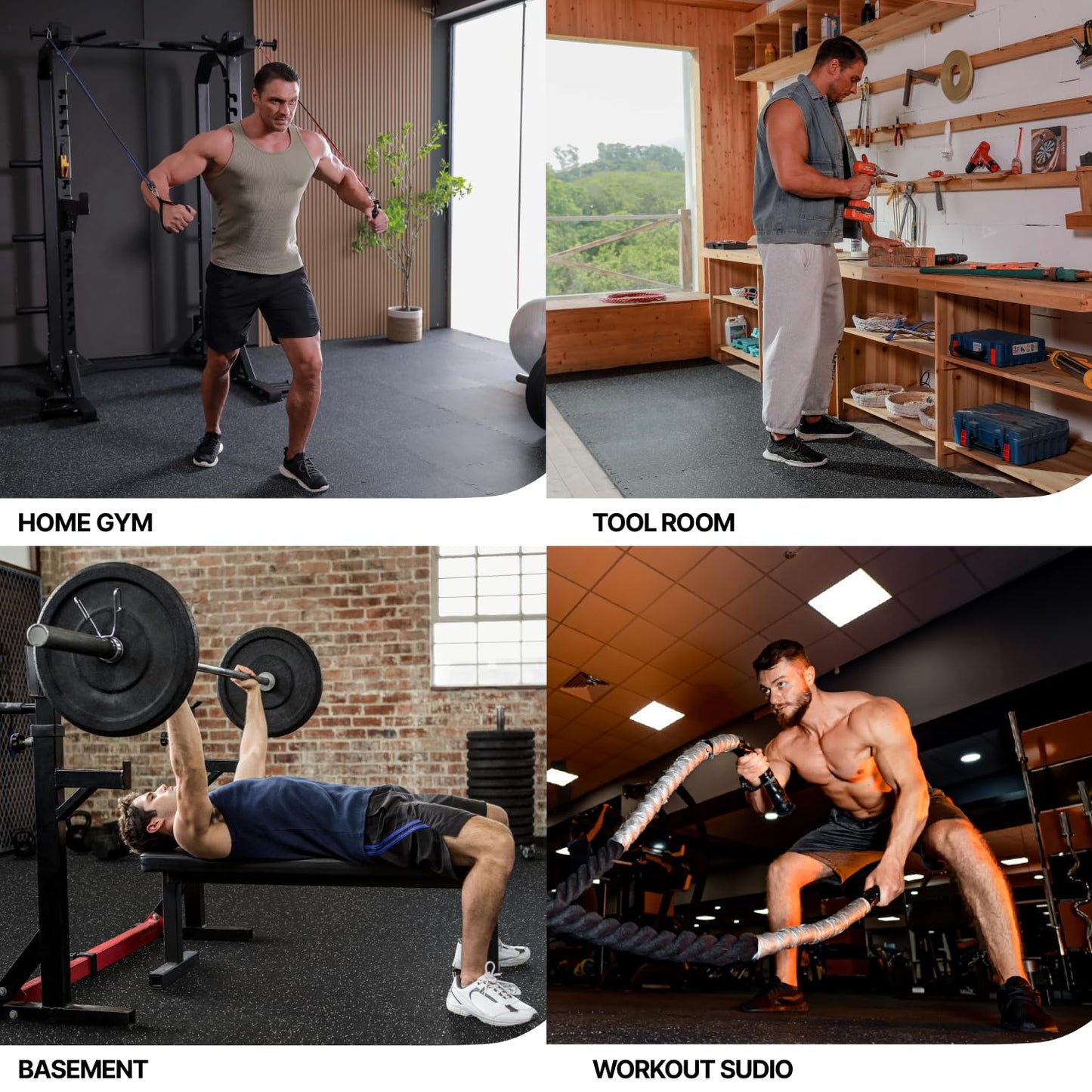 AIRHOP 0.79in Thick 48 Sq Ft Exercise Equipment Mats, 12 Tiles Upgraded Rubber Top with High Density EVA Foam, Large Interlocking Puzzle Gym Flooring for Home Gym, Heavy Weight Workout,Black