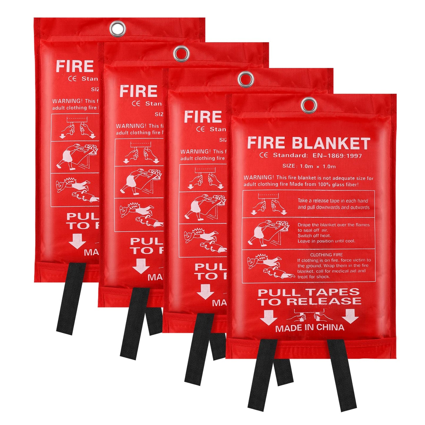 Emergency Fire Blanket for Home and Kitchen - 4 Pack 3.3ft x 3.3ft Fiberglass Fireproof Blankets Extinguisher Suppression Flame Heat Retardant Emergency Survival Safety Cover for Car Office Warehouse
