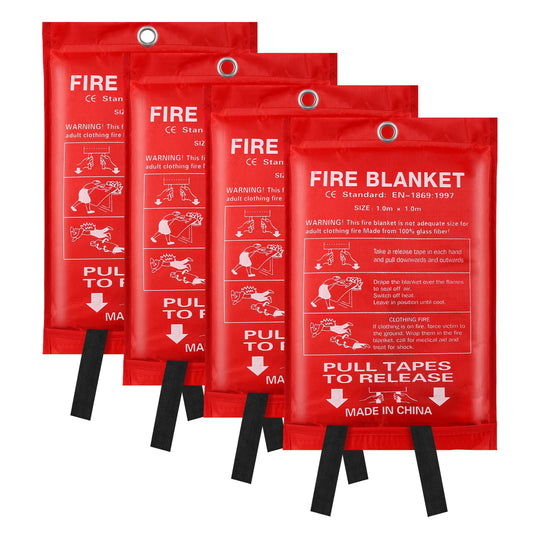 Emergency Fire Blanket for Home and Kitchen - 4 Pack 3.3ft x 3.3ft Fiberglass Fireproof Blankets Extinguisher Suppression Flame Heat Retardant Emergency Survival Safety Cover for Car Office Warehouse
